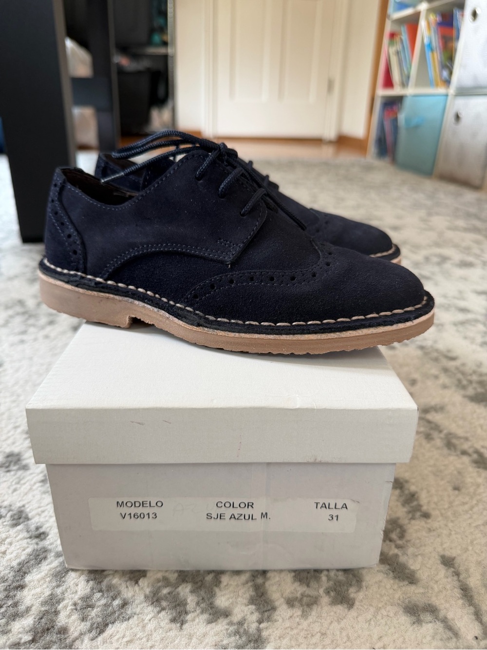 Boys Navy Suede Wingtip Dress Shoes